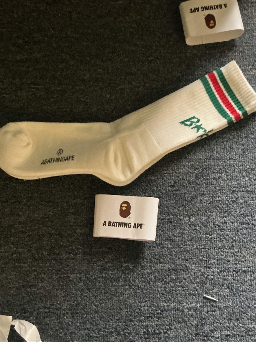 White Socks with Green & Red Stripe